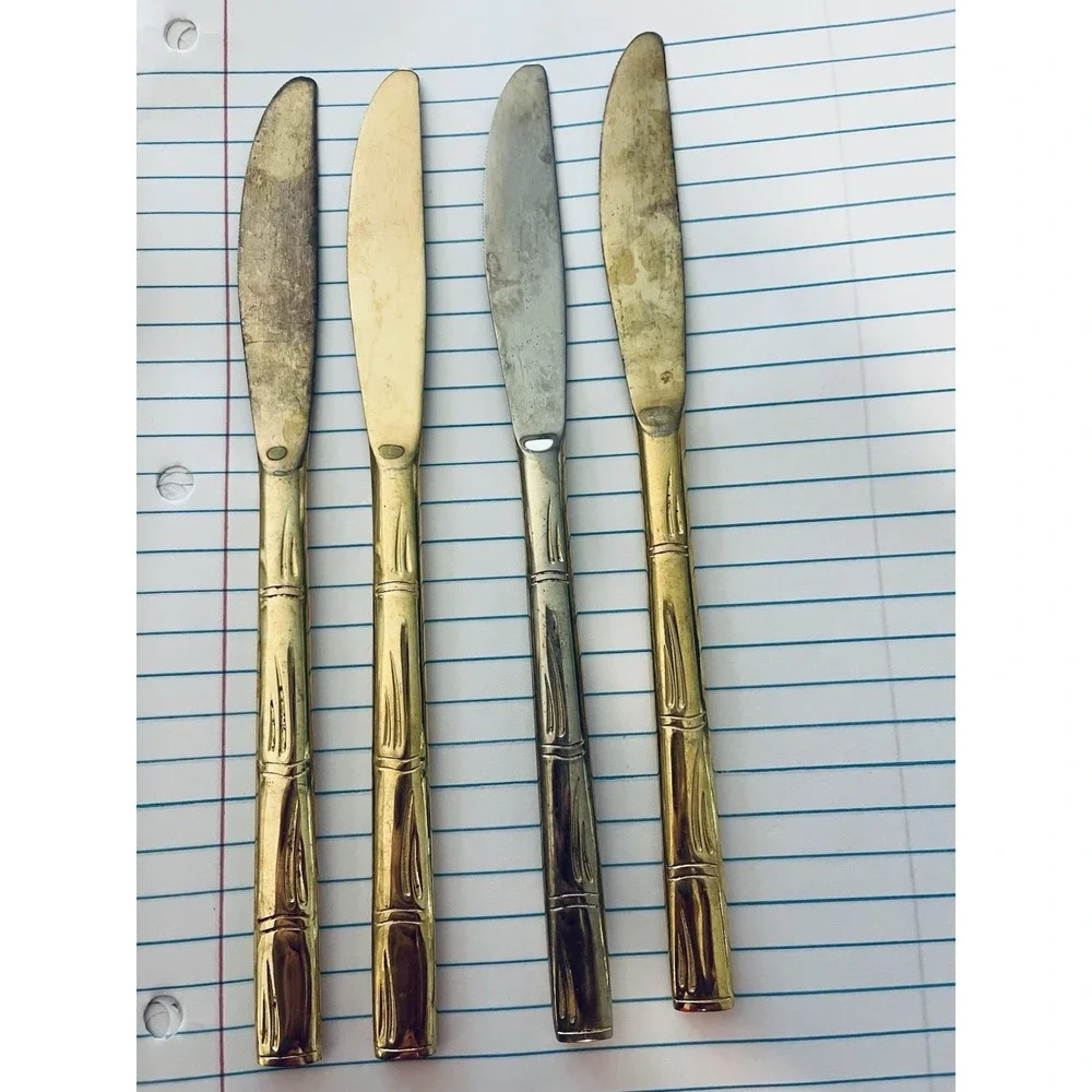 Lifetime Cutlery IC Stainless‎ Japan Bamboo Gold Electroplated Flatware 21 Piece